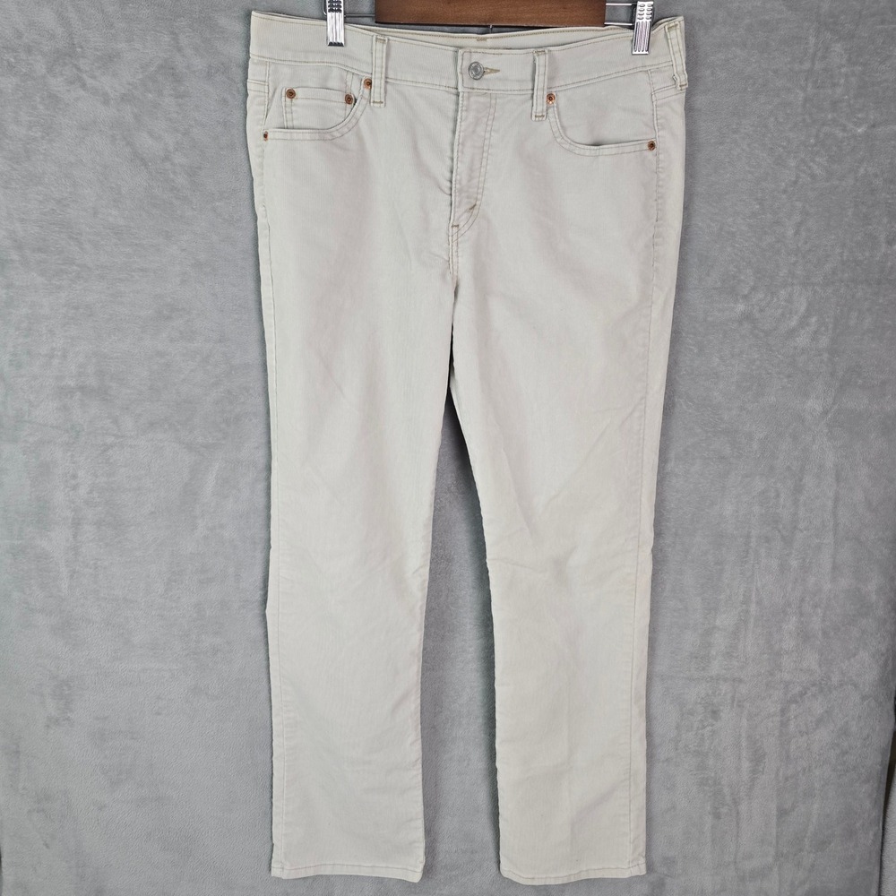 Levis 505 Straight Leg Corduroy Pants Cream Off-White Mid Rise Stretch Women 12M